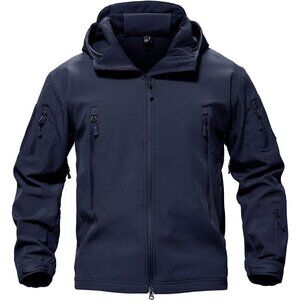 Men's #04-navy Tactical Soft Shell Winter Jacket with Fleece Lining & Hood